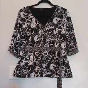 Style & Co. Black and White Floral Blouse